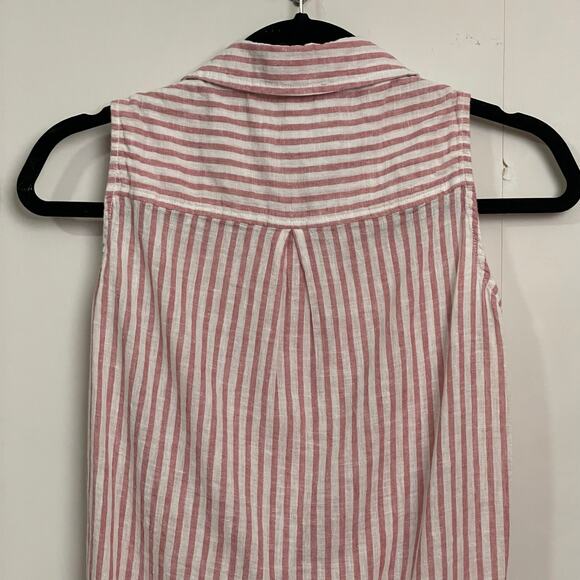 BeachLunchLounge S stripe button up tank top summer coastal pink linen Barbie - Picture 6 of 7